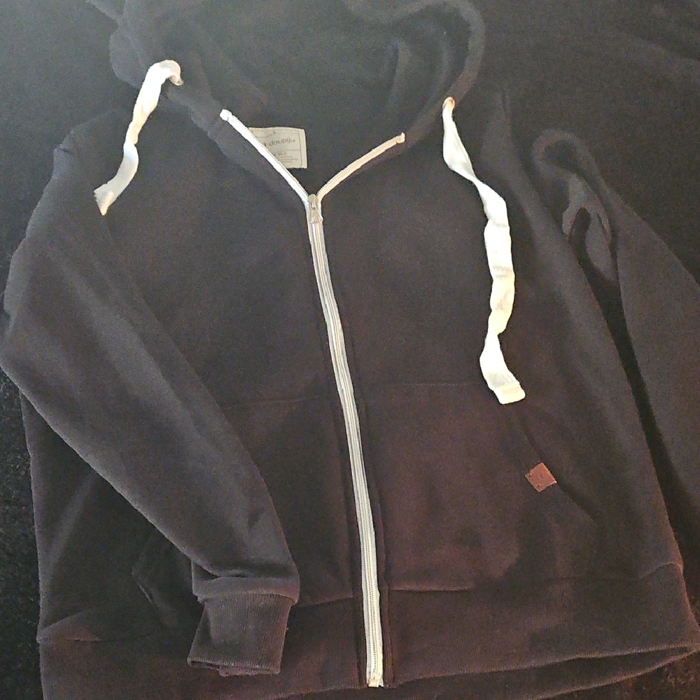 Doublju Black Hoodie Sweater with White Accents